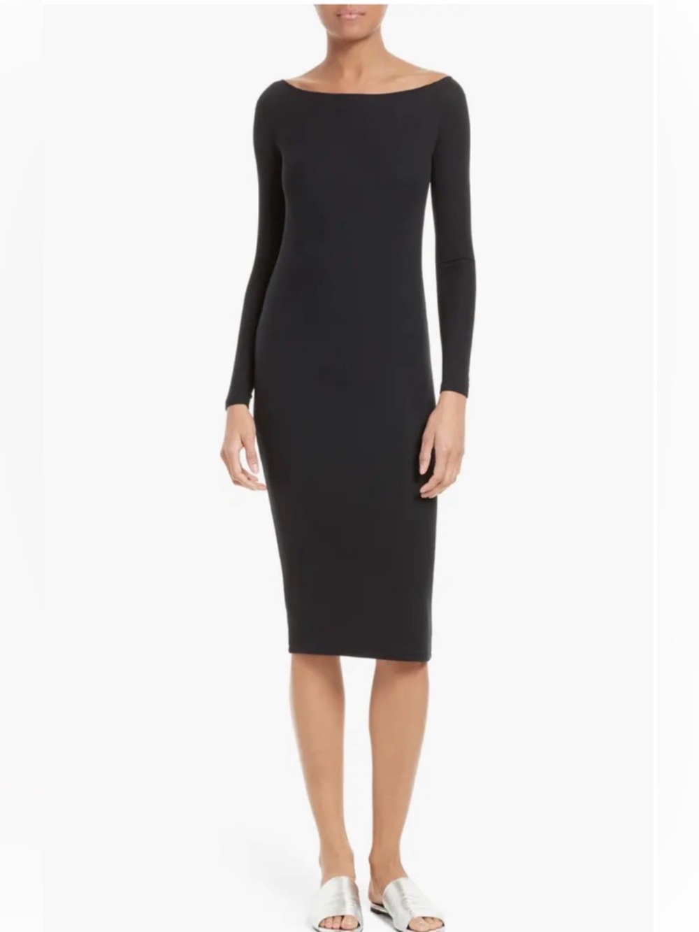 ATM Black Off the Shoulder Ribbed Midi Dress. Size Small